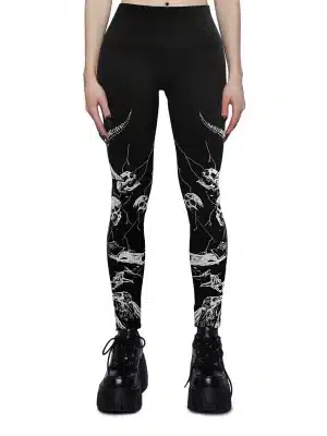 Black Bull Skull Horn Print Exercise Women's Leggings