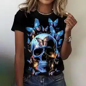 Black Illuminated Butterfly Skull Women's T-Shirt