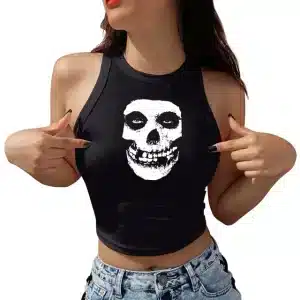 Black Skull Face Gothic Women’s Crop Top