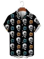 Black Skull Hibiscus Floral Pattern Men’s Hawaiian Shirt