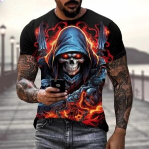 Blazing Assassin Reaper Skull Flame Men's T-Shirt