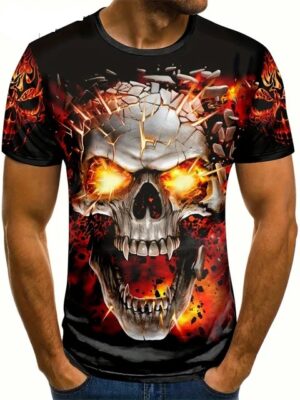 Blazing Fire Exploding Skull Short Sleeve Men's T-Shirt