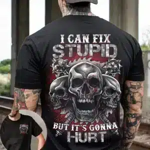 Bloody Skull Mace Club Fix Stupid Black Men's T-Shirt