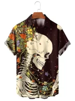 Blooming Flowers Skeleton Starry Men’s Hawaiian Shirt