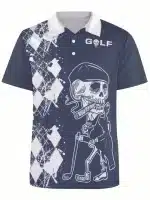 Blue Argyle Smoking Golfer Skeleton Men’s Polo Shirt