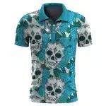 Blue Rose Sugar Skull Floral Golf Men’s Polo Shirt