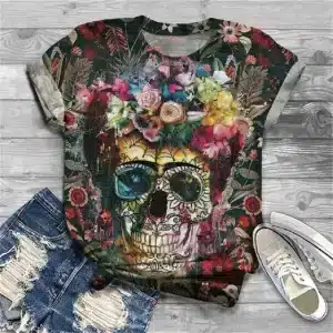 Bohemian Floral Garden Sugar Skull Women's T-Shirt