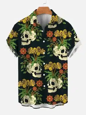 Botanical Skull Garden Black Men’s Hawaiian Shirt