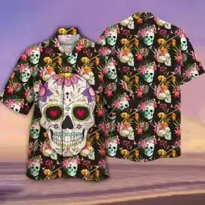 Calavera Sugar Skull Floral Men’s Hawaiian Shirt