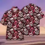 Calavera Sugar Skulls Red Roses Men’s Hawaiian Shirt