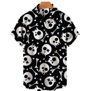 Cartoon Skull & Bones Pattern Men’s Hawaiian Shirt