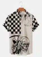 Checkered Grim Reaper Skull Men’s Hawaiian Shirt