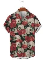 Classic Skull Red Roses Gothic Men’s Hawaiian Shirt