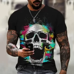 Color Splash Skull Paint Art Short Sleeve Men’s T-Shirt