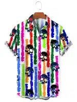 Colorful Stripes Skull Pop Art Men’s Hawaiian Shirt