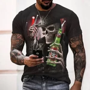 Cool Cowboy Punk Skeleton Beer Concert Men's T-Shirt