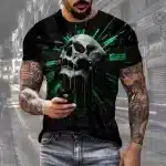 Cool Cyber Skull Green Clockwork Art Men’s T-Shirt