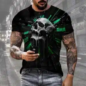 Cool Cyber Skull Green Clockwork Art Men’s T-Shirt