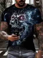 Cosmic Blue Galactic Skull Glowing Eyes Men’s T-Shirt