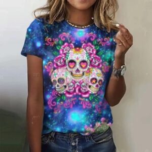 Cosmic Love Skull Trio Vibrant Floral Women's T-Shirt