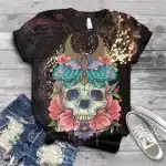 Cosmic Moth Skull Floral Short Sleeve Women's T-Shirt