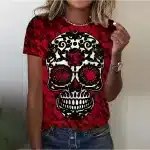 Crimson Camo Sugar Skull Red Women's T-Shirt