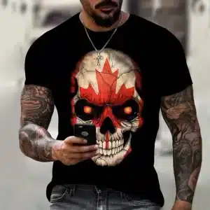 Crimson Maple Canada Fury Skull Black Men's T-Shirt