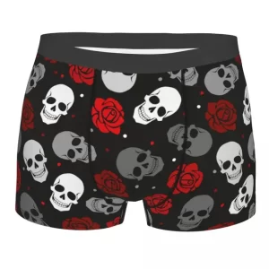 Crimson Rose Skulls Print Horror Male Boxers