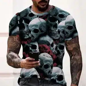 Crimson Roses Cracked Skulls Gothic Art Men’s T-Shirt