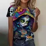 Cute Catrina Sugar Skull Festive Floral Women's T-Shirt