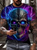 Cyber Pulse Neon Skull Headphones Cool Men’s T-Shirt