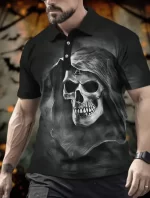 Dark Reaper Skull Shadow Smoke Men’s Polo Shirt