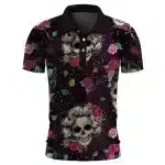 Dark Rose Lady Skull Floral Art Men’s Polo Shirt