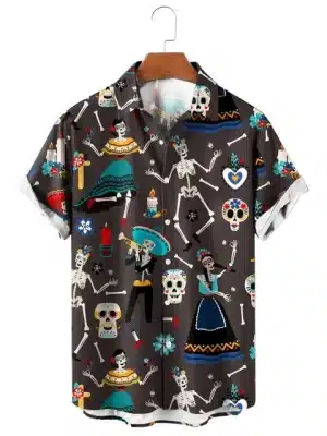 Day of the Dead Festive Skeleton Men’s Hawaiian Shirt