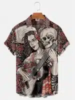 Day of the Dead Guitarist Skeleton Men’s Hawaiian Shirt