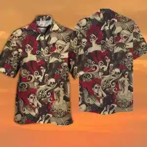 Day of the Dead Skull Catrina Men’s Hawaiian Shirt