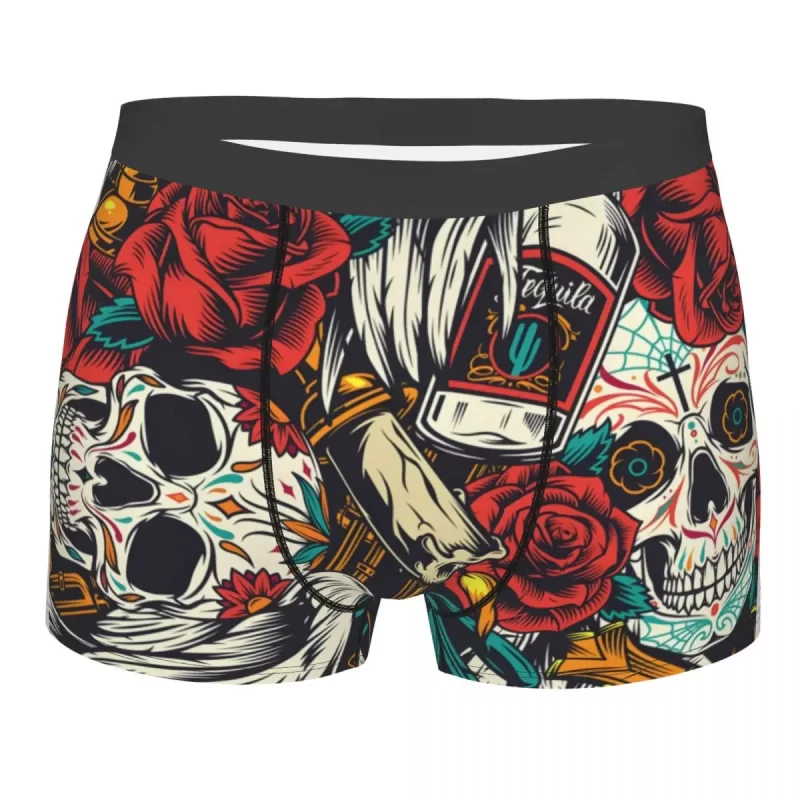 Day of the Dead Tequila Sugar Skull Male Boxer Briefs