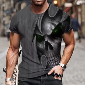 Eerie Green Eyed Skull Reaper Horror Gray Men's T-Shirt