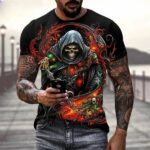 Eldritch Flame Reaper Skeleton Badass Men's T-Shirt