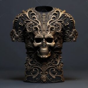 Elegant Baroque Gold Skull Print Men's T-Shirt