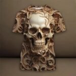 Elegant Carved Wood 3D Skull Print Epic Men's T-Shirt