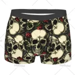 Elegant Gothic Skull and Red Roses Men's Boxers