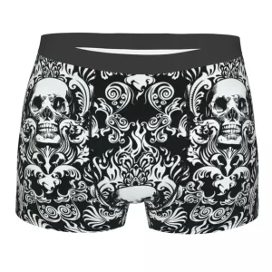 Elegant Gothic Skulls Flame Pattern Men's Boxers