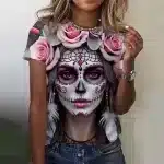 Elegant Rose Sugar Skull Gothic Women's T-Shirt