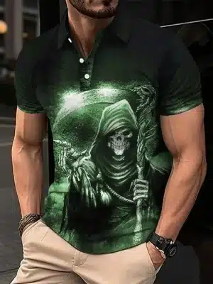 Emerald Fury Grim Reaper Skeleton Men’s Polo Shirt