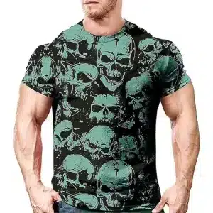 Emerald Grunge Skulls Print Horror Men’s T-Shirt