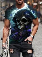 Enchanted Midnight Floral Skull Men’s T-Shirt