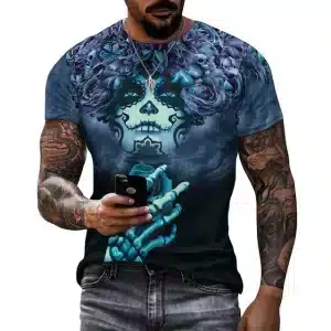 Ethereal Blue Mystical Maiden Skull Floral Men’s T-Shirt