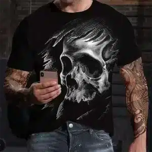 Ethereal Wind-Swept Fading Skull Gothic Men’s T-Shirt