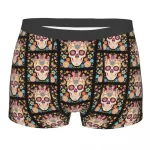 Festive Floral Calavera Sugar Skull Pattern Men's Boxers